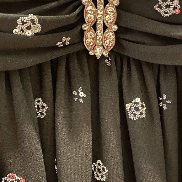 Cache BLACK beaded dress Stone Brooch Sweetheart Neckline Spaghetti Straps SZ 12 - Picture 8 of 14